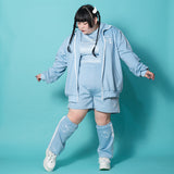 [プラスサイズ]安心 ジャージショートパンツ パステルブルー
