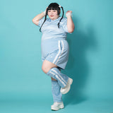 [プラスサイズ]安心 ジャージショートパンツ パステルブルー