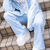 安心 ジャージパンツ パステルブルー