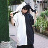 [Short Sleeve] Asymmetry Usamimi Zip Parka