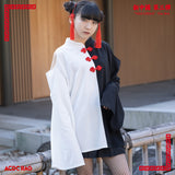 Assimetry Off-Shoulder China Button T-Shirt