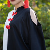 Assimetry Off-Shoulder China Button T-Shirt